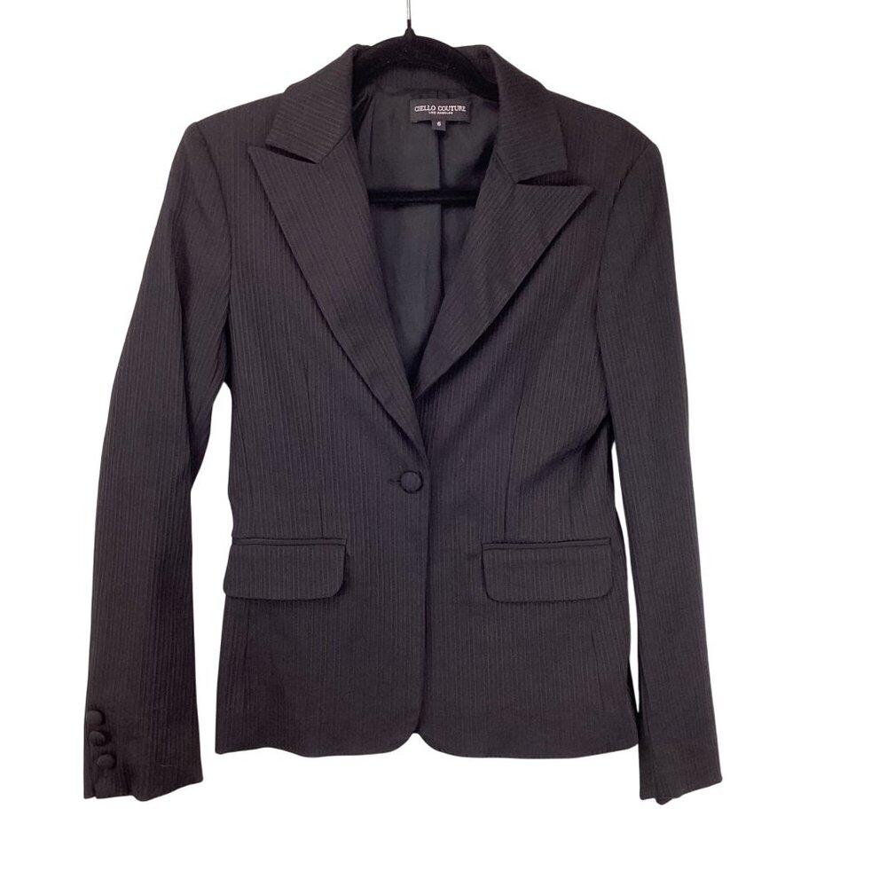 Ciello Couture Womens Black Pinstripe‎ Blazer Jacket Size 6 Lined